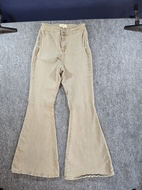 Chelsea & Violet Wide Leg Jeans Womens 27 Tan Flare High Rise Denim Pants
